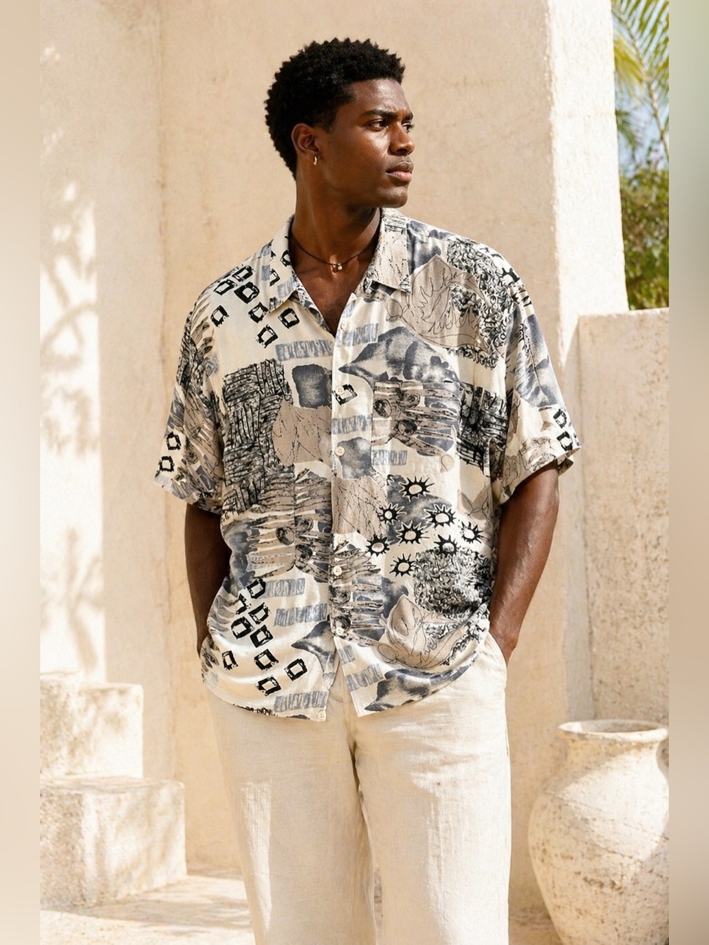 Vintage Tropical Aloha Linen Blend Shirt Oversized Archive Print Size 2XT